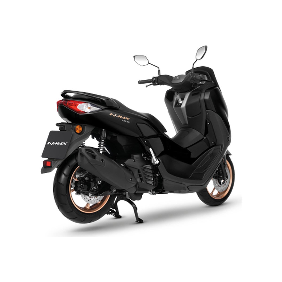 Yamaha NMax 155 in black, rear three-quarter view, official photo